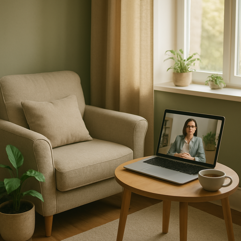Ambiente acolhedor para sessões de psicoterapia online